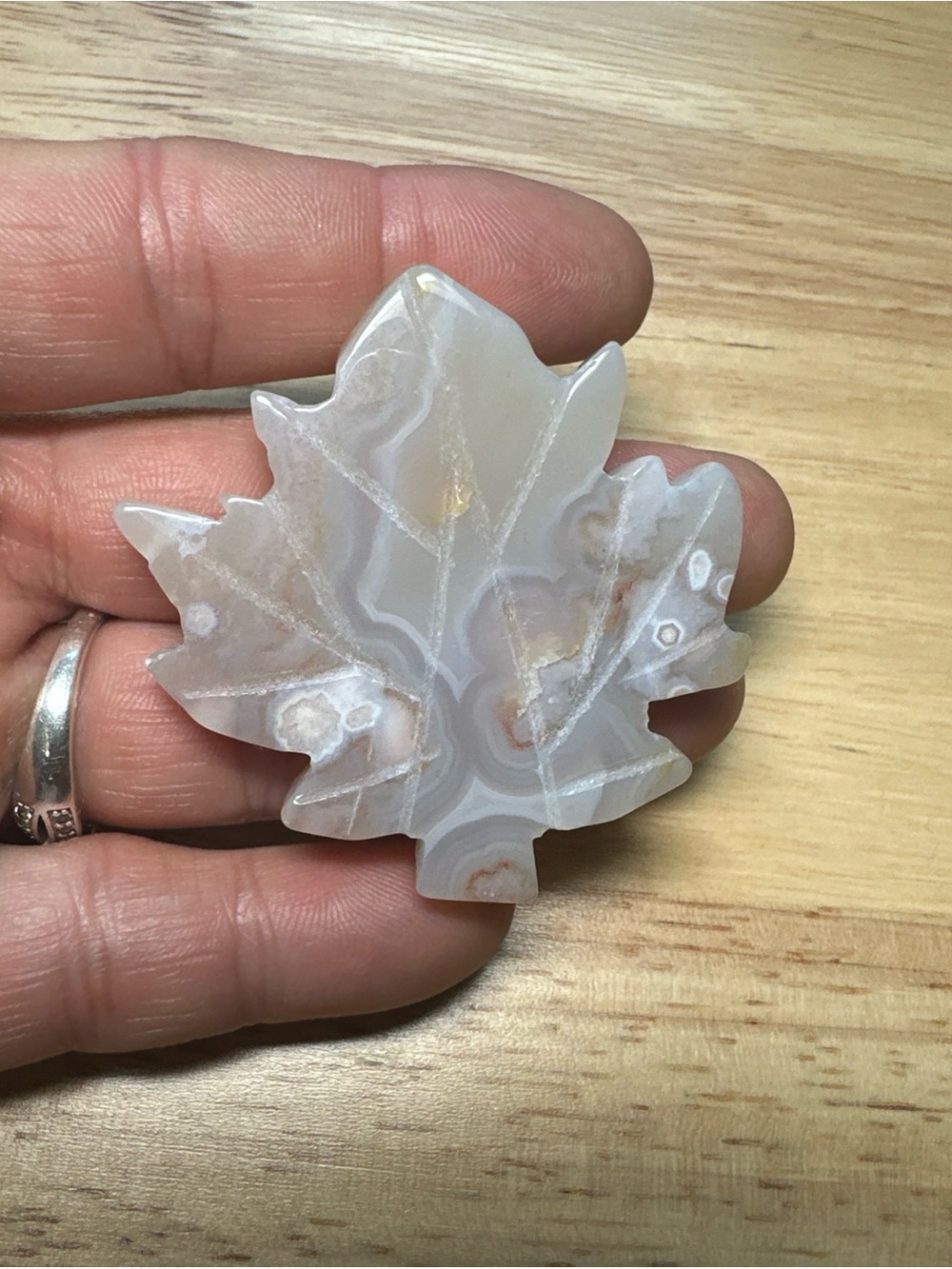 Hand Crafted White and Cream Agate Leaf Accent for healing